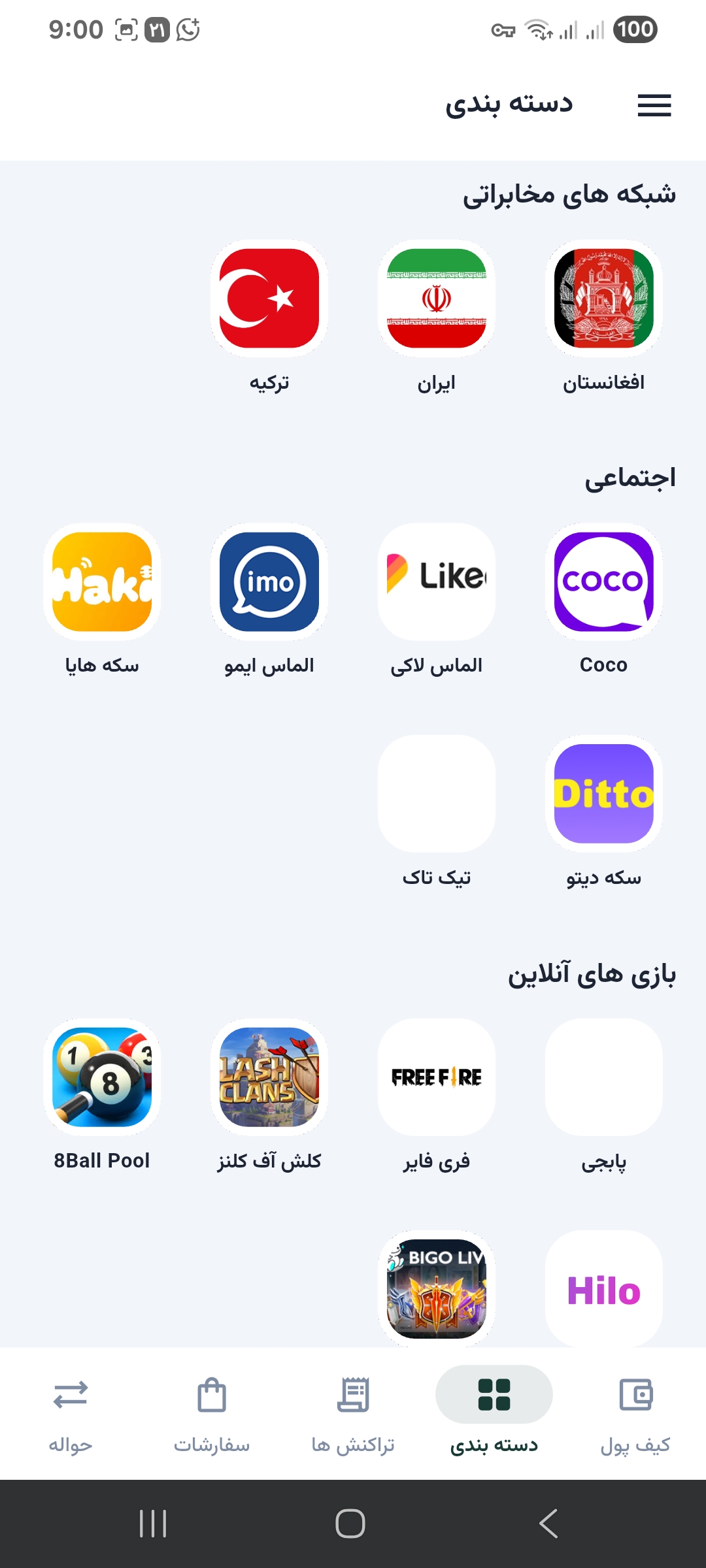 دسته‌بندی خدمات مخابراتی، اجتماعی و بازی‌ها